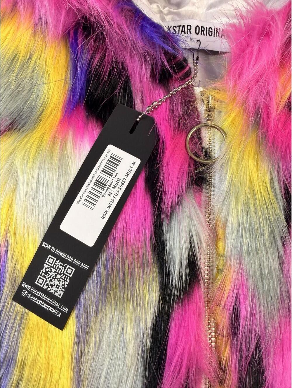 Rockstar Original Women Faux Fur Multicolor Hooded Crop Jacket NWT Size M - Picture 10 of 16